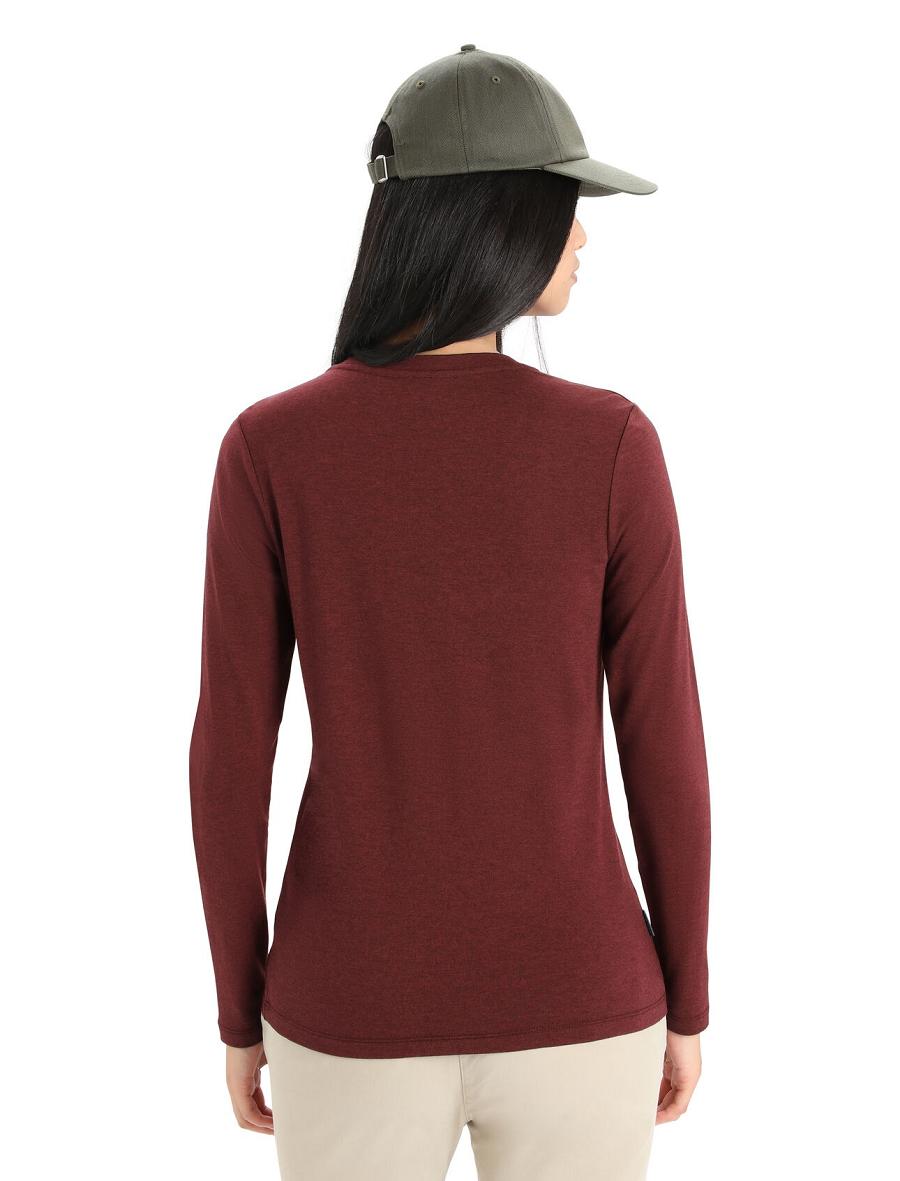 Women's Icebreaker Merino Central Classic T-Shirt Sunset Long Sleeve Espresso | CA 1313EBCX